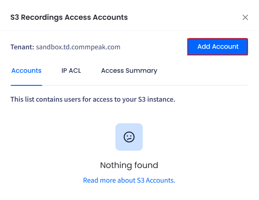 Screenshot of the Recording Access Accounts sidebar