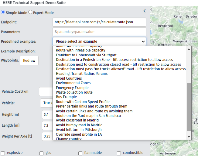 Drop down menu 'Predefined Examples' contains many overlay scenarios