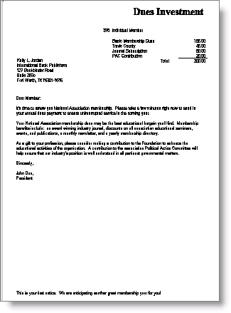 Dues Renewal Notice - no remittance stub