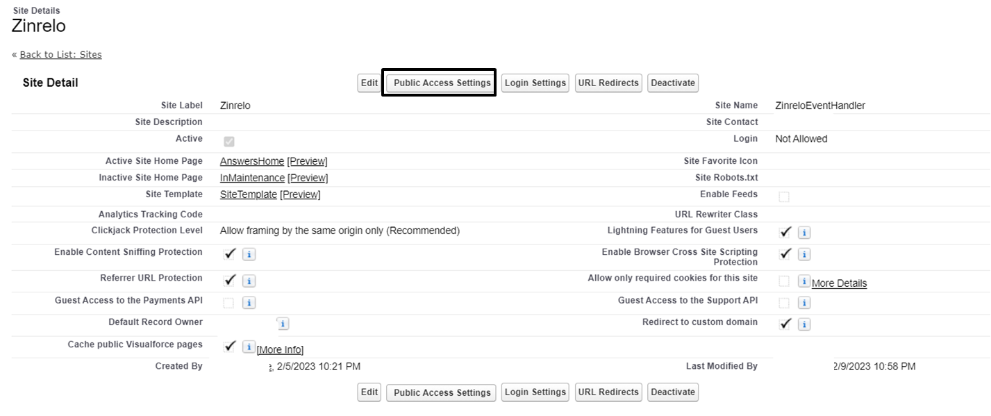 public access settings