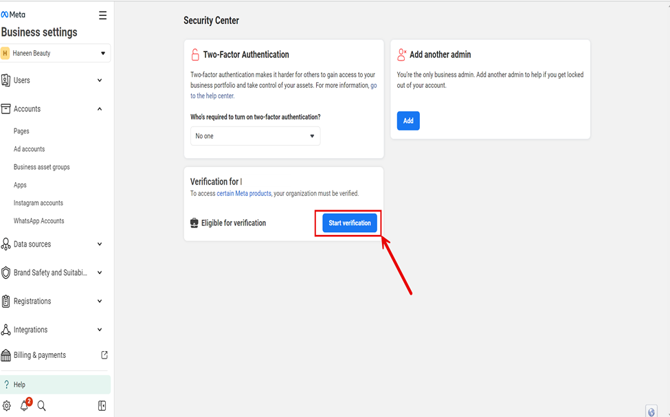 Figure 154: The "Start Verification" button.