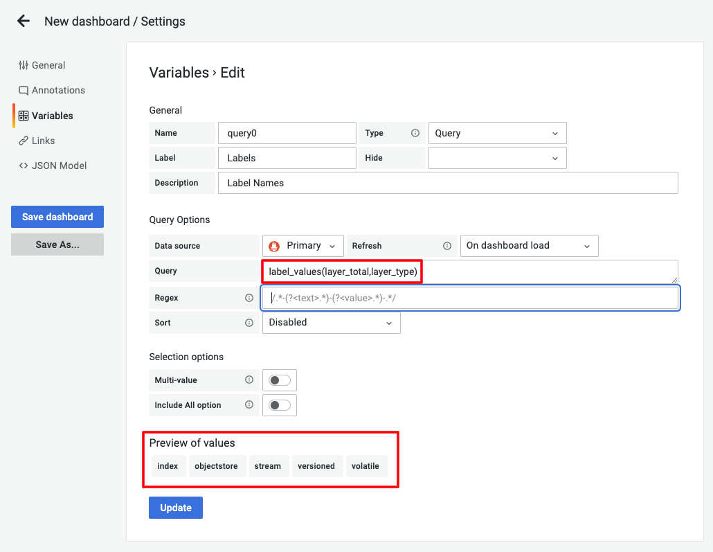 List of possible layer_type values for layer_total metric using Query variable functions