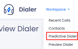 Screenshot of the Predictive Dialer menu tab