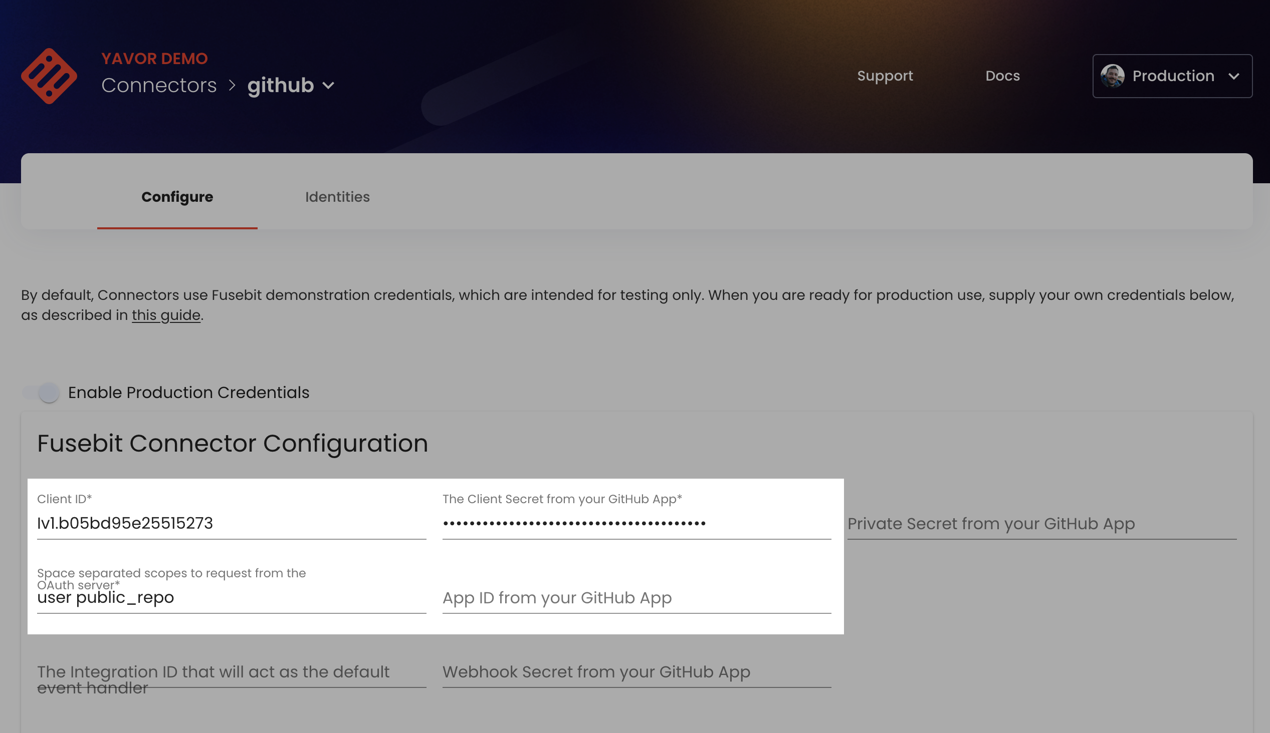 Pasting Connector configuration values in the Fusebit Portal 2534