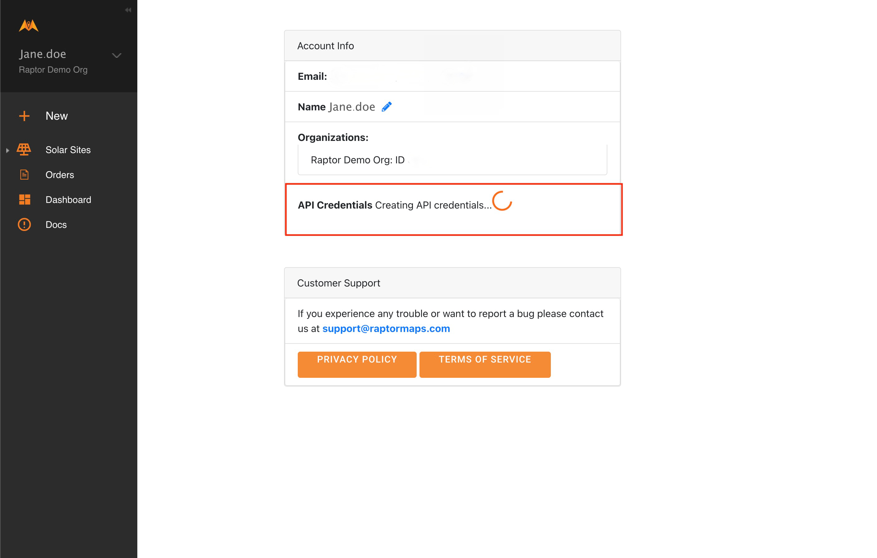 Creating API Credentials In Progress