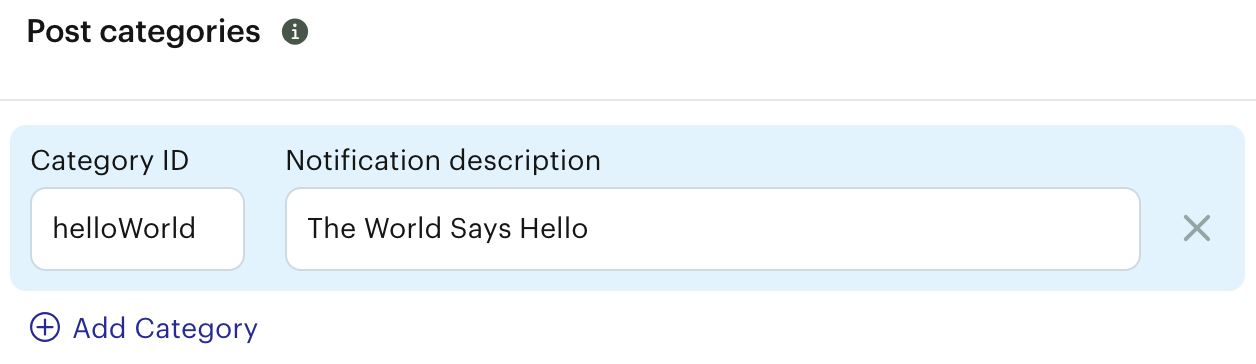 Setting the Id and description for a category