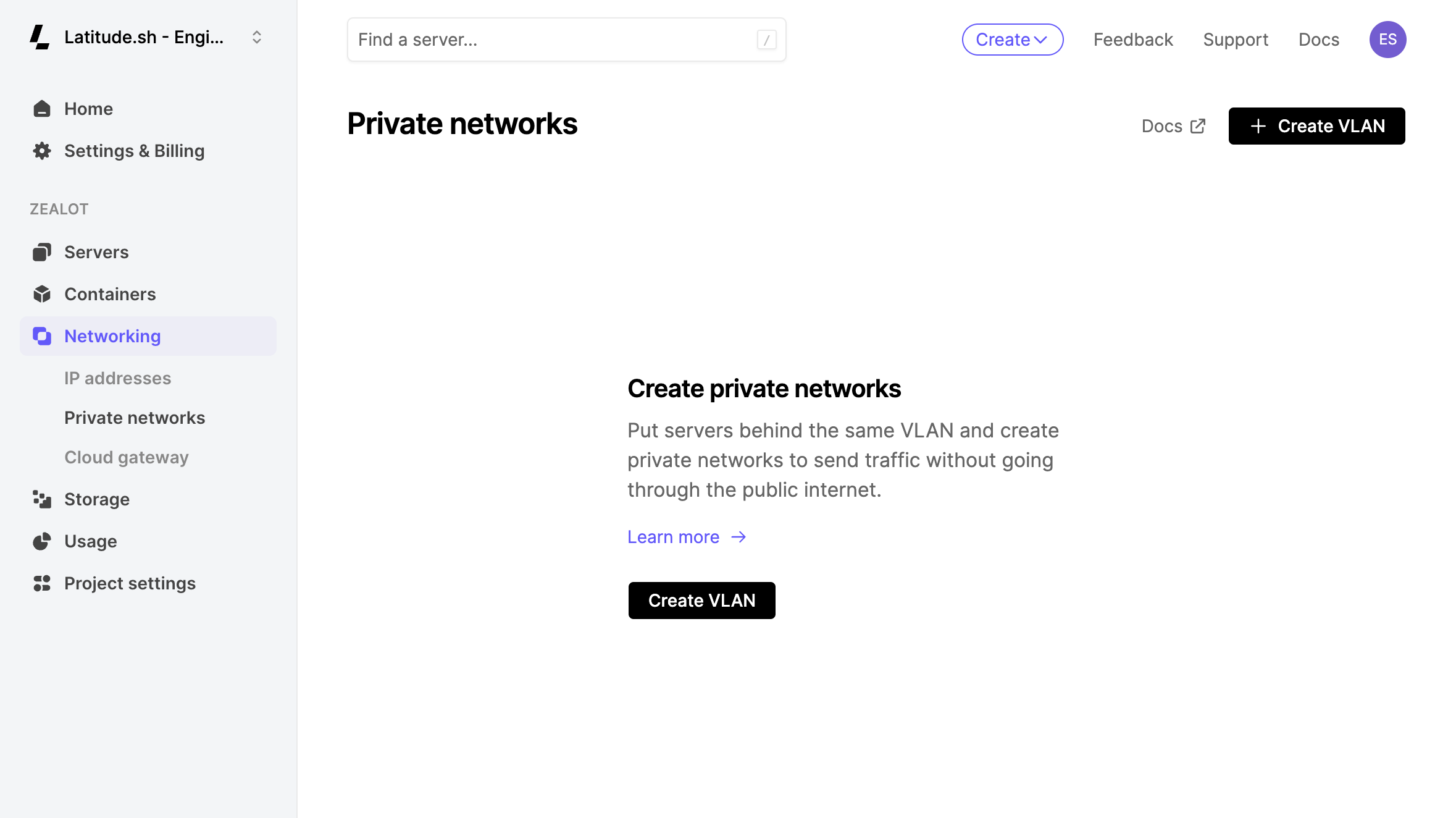 Creating a Private Network from the Latitude.sh dashboard