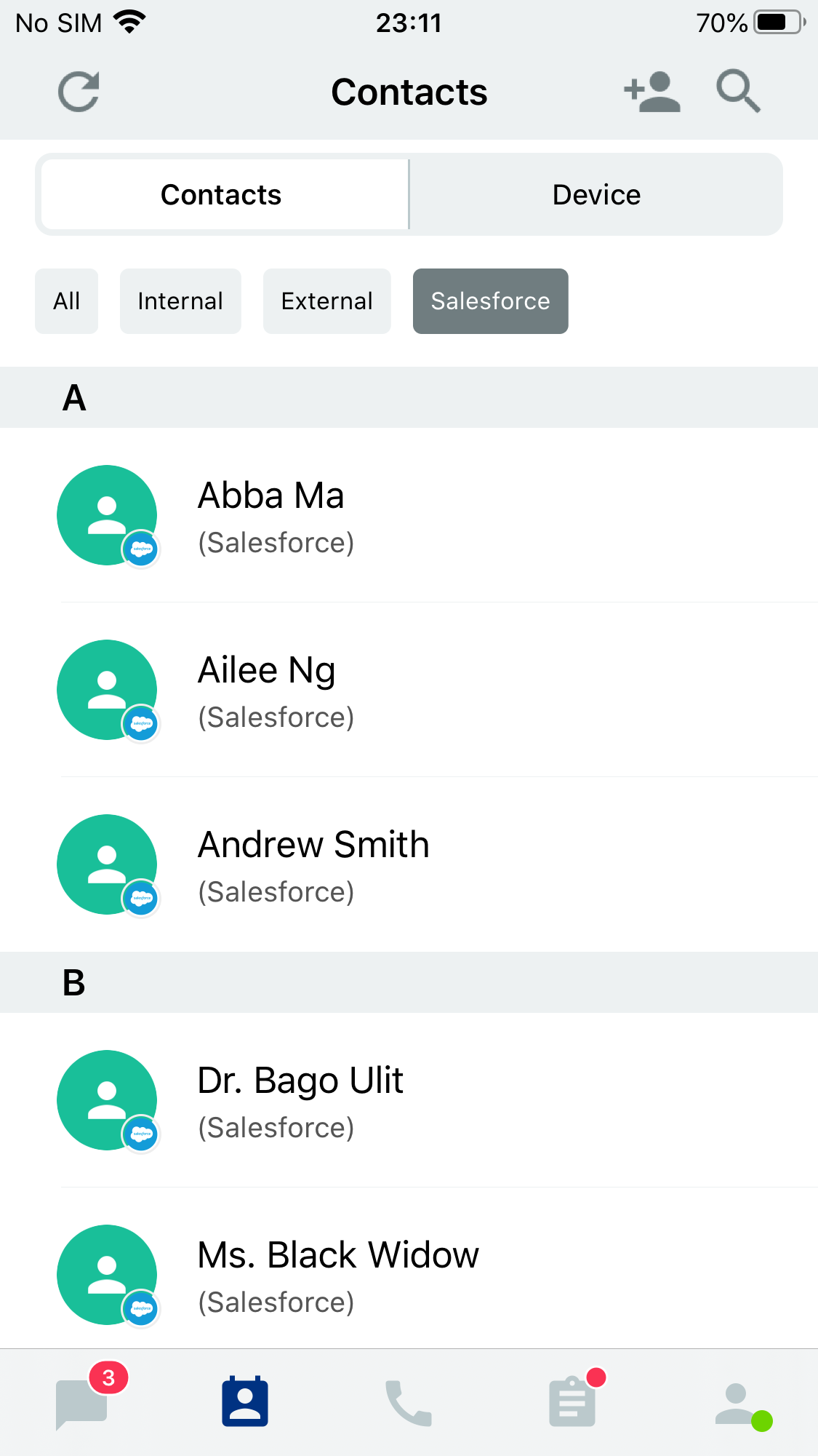 Salesforce Contacts in App