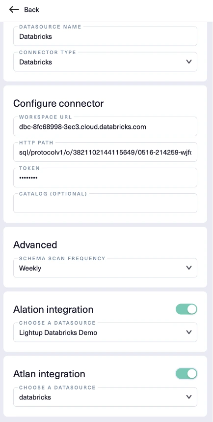 data catalog integration with Lightup