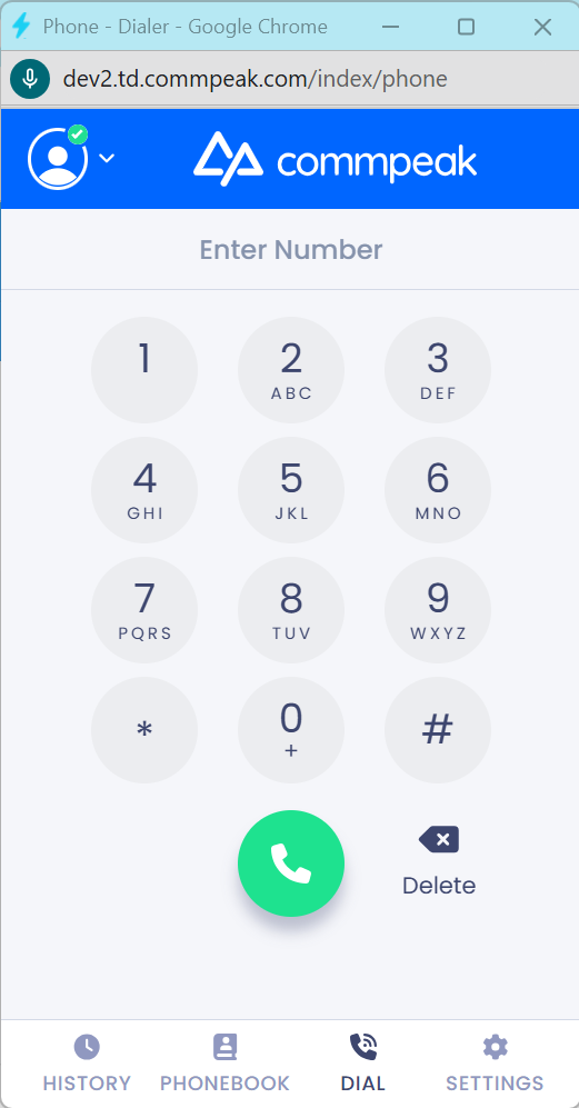 Screenshot of the built-in Softphone dialpad