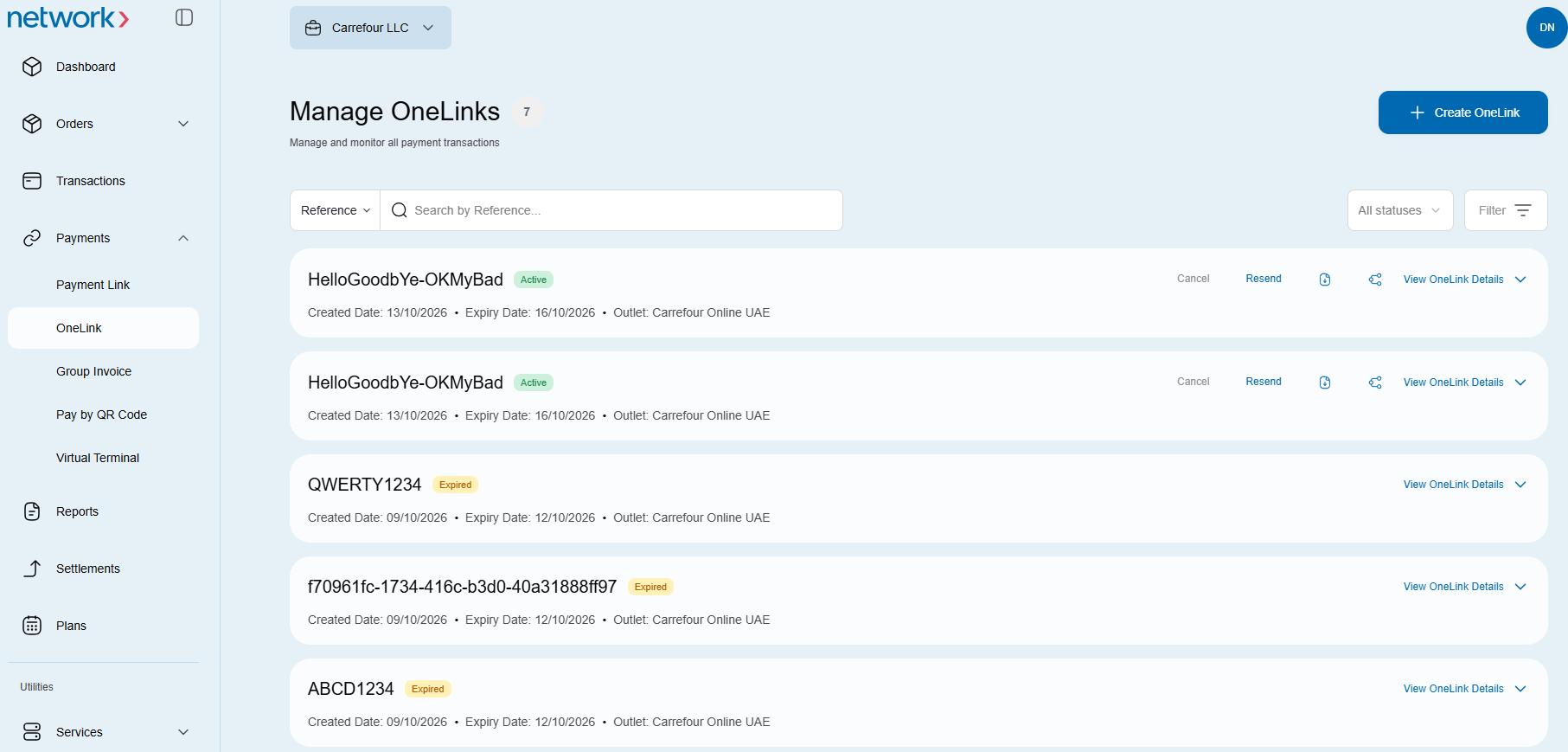 OneLink in the Merchant Portal