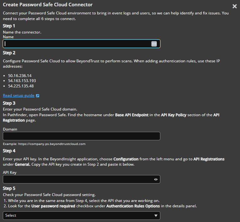 Password Safe Cloud connector settings