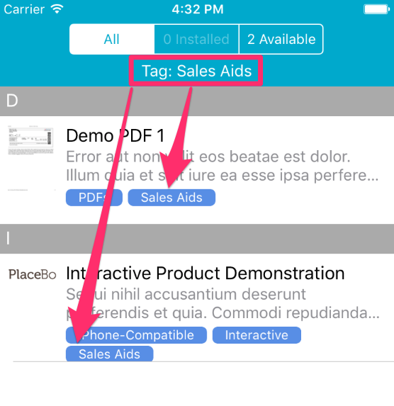 Tap a label to filter.  Tap it again to remove the filter and see all presentations again.
