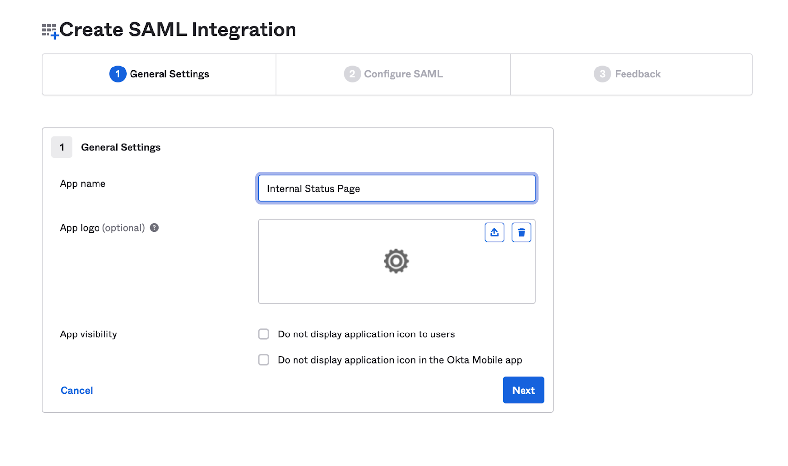 Configuring a new SAML app 1b