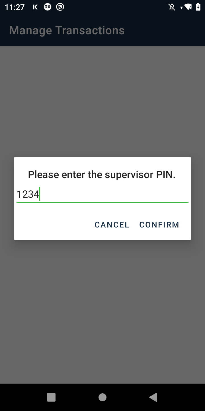 Supervisor PIN Input