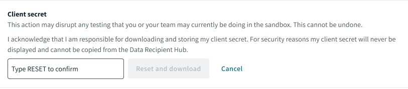 Confirm the reset and download your new client secret.