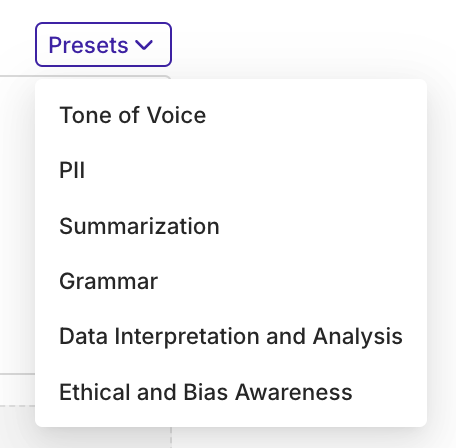 The available presets to choose from.