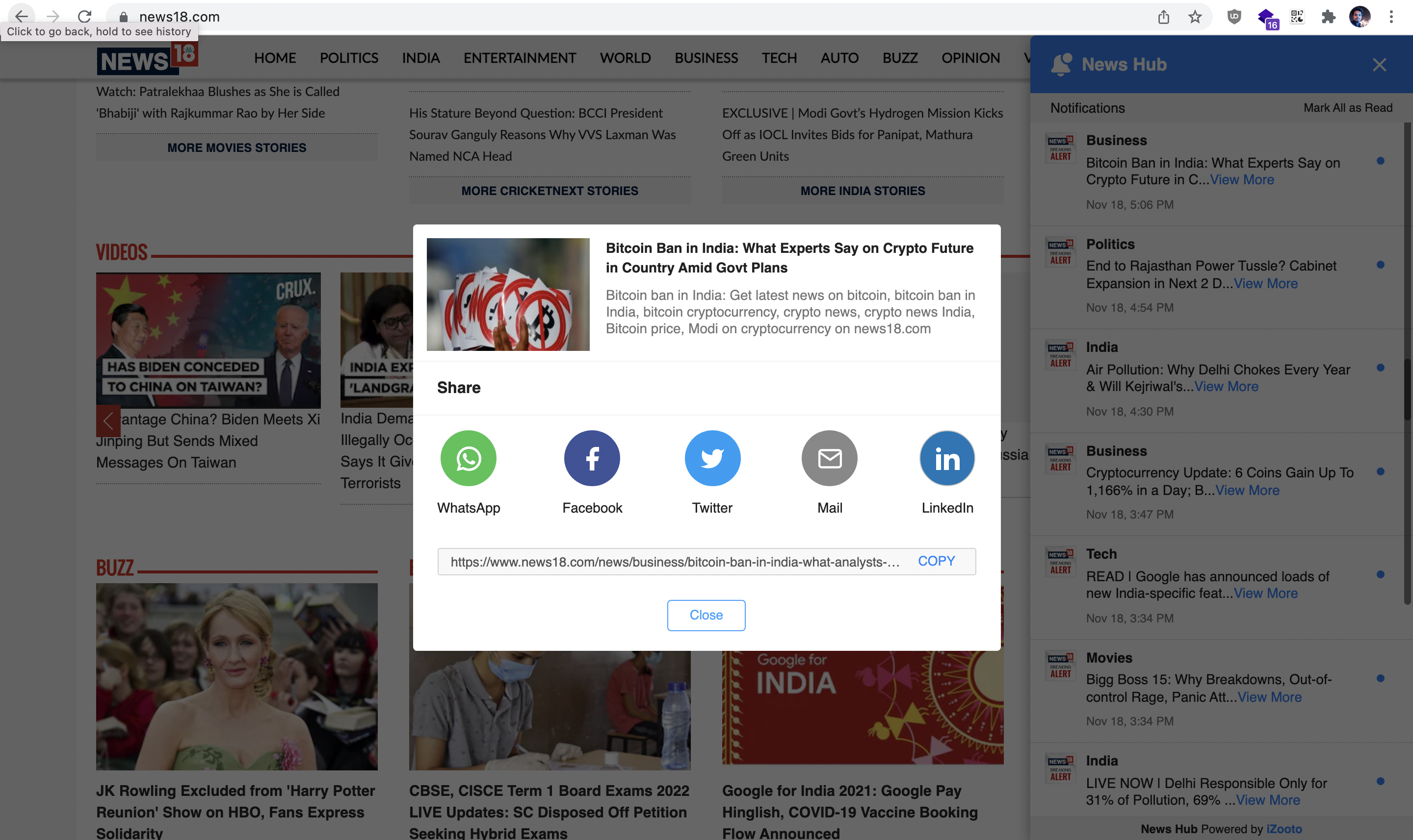 Users have the ability to share the articles on their liking on Social Channels, directly from News Hub.