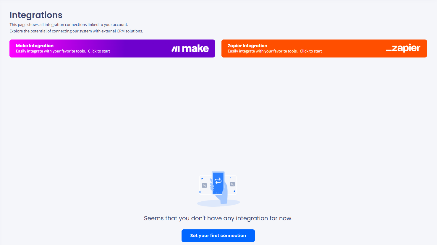 Screenshot of setting your first connection