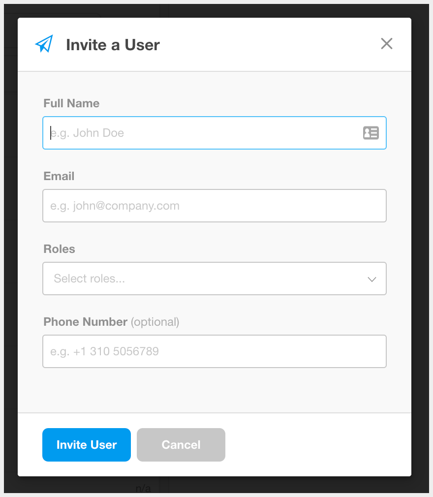 Invite a User Window