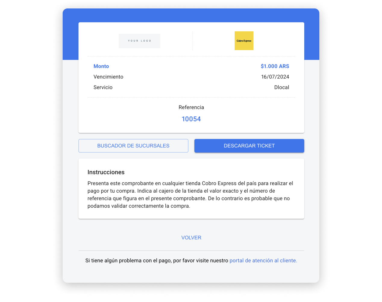 Cobro Express UI built with the information in the example above.