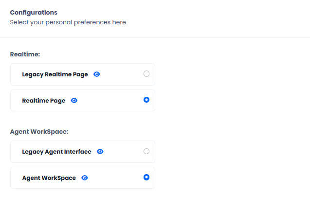 Screenshot of the Configurations section
