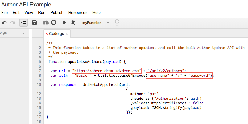 Author API Example - Add the Google App script