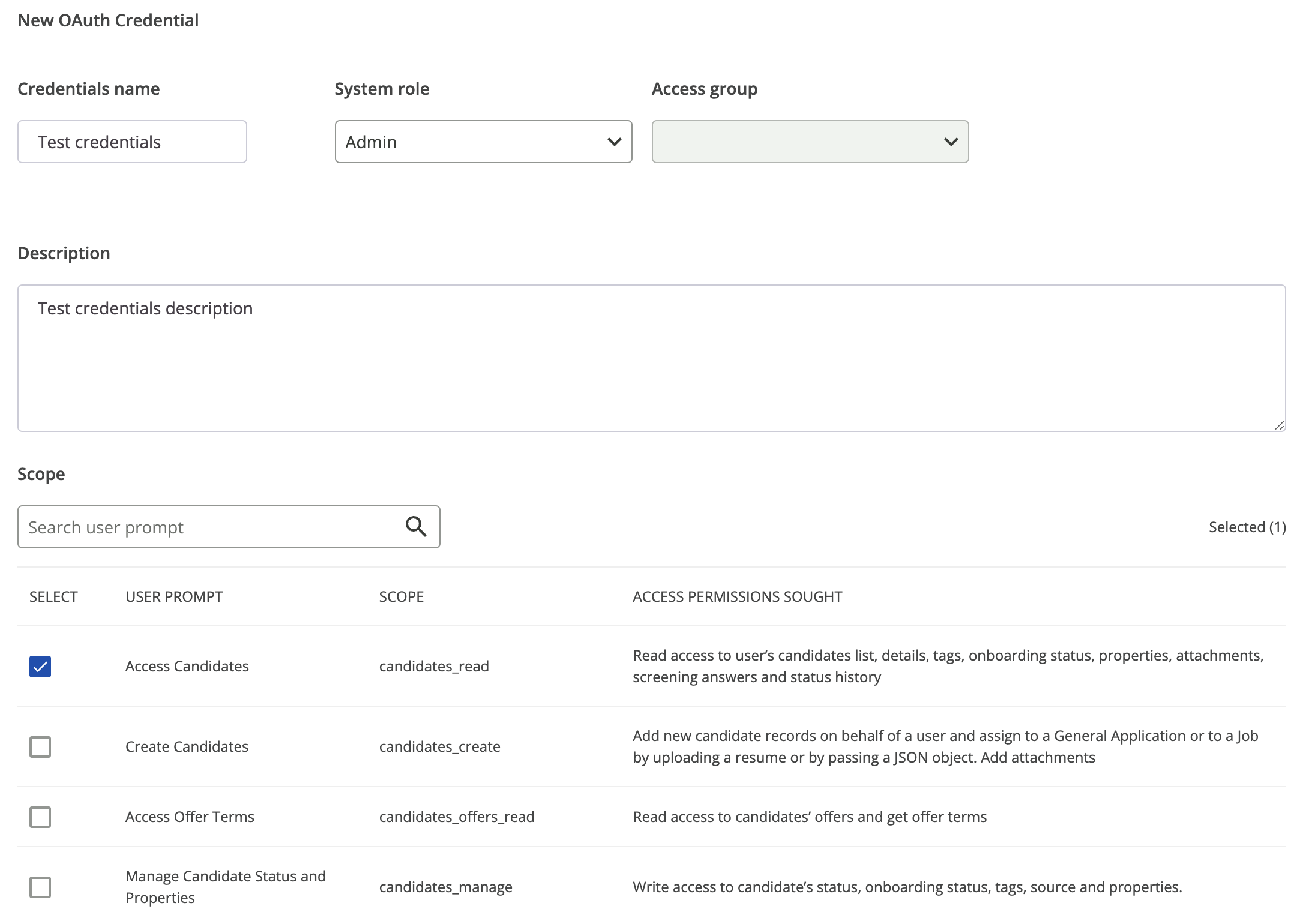 New OAuth Credentials form