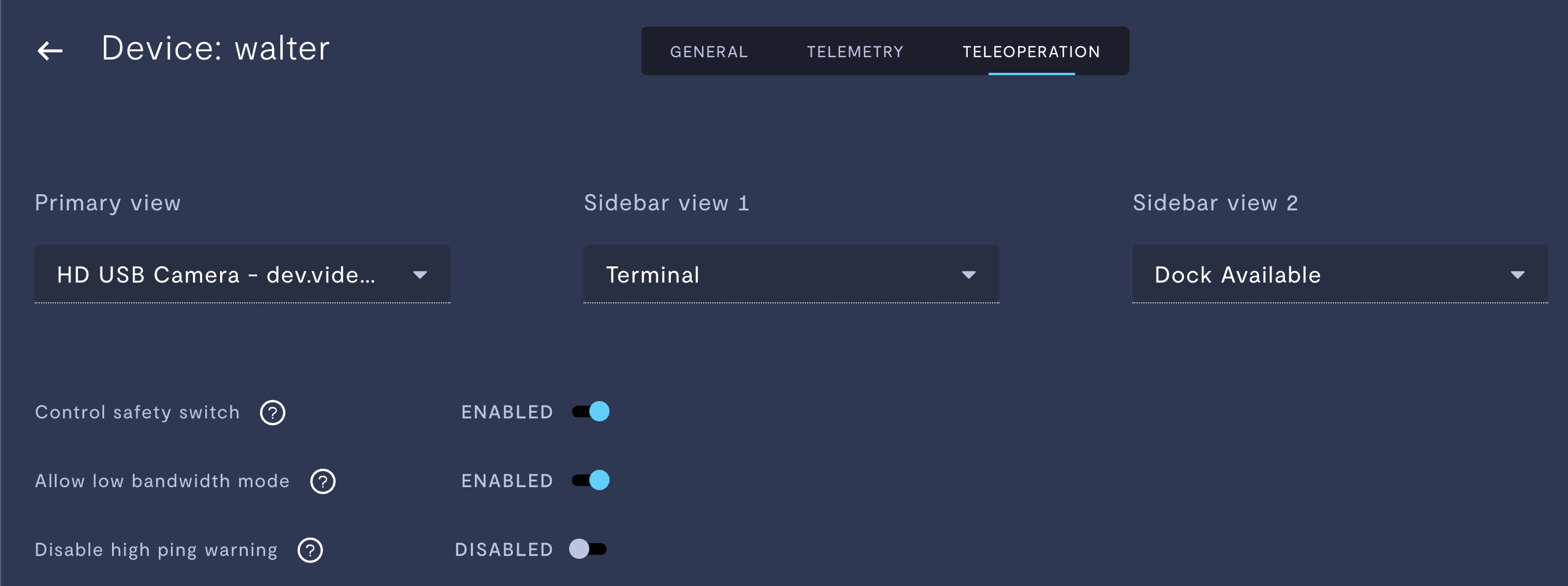 Teleoperation view settings.