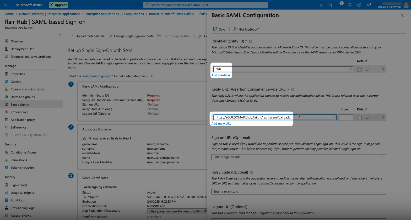 SAML configuration with Microsoft Entra ID
