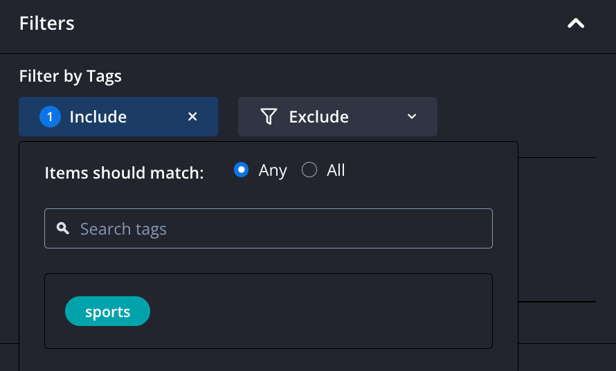 Filter by Tags section