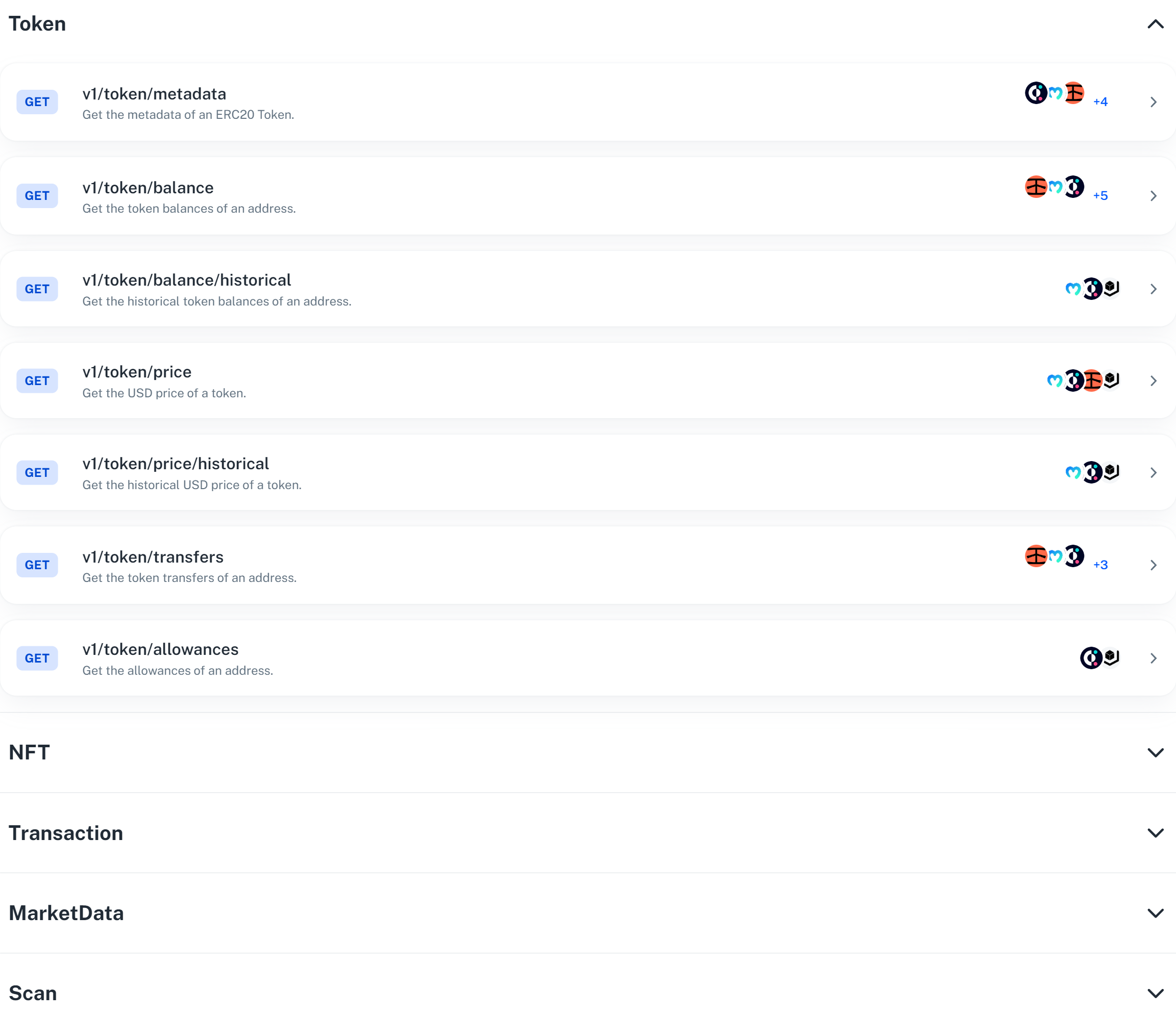 Endpoints Section with all of our currently available endpoints.