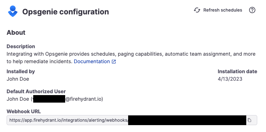 Copy this webhook URL after connecting Opsgenie
