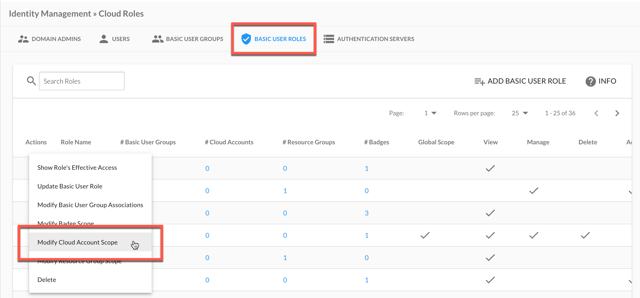Modify/View Cloud Accounts in Scope for a Target Role