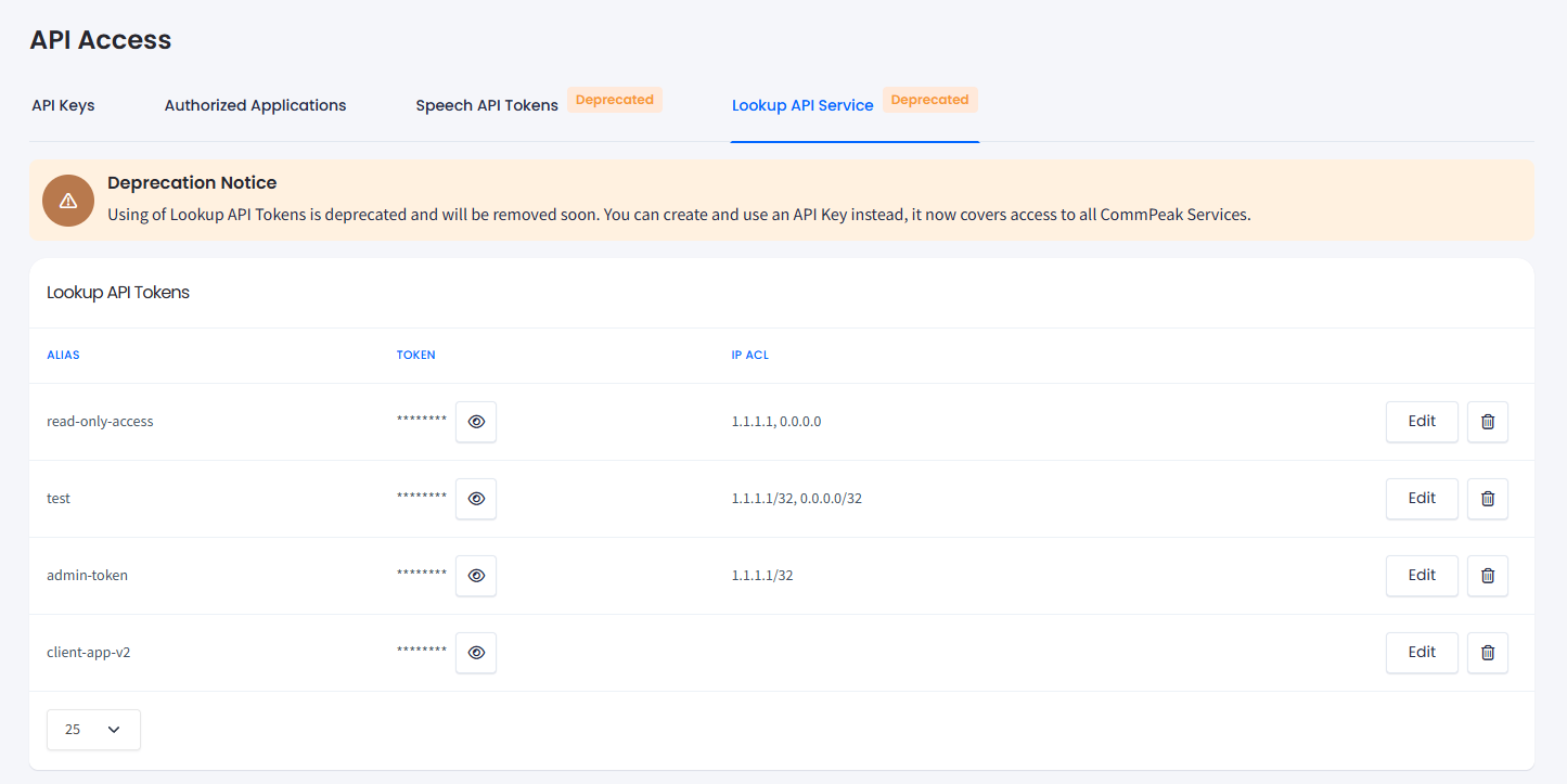 Screenshot of Lookup API Service in the main menu