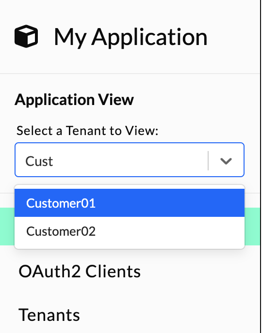 Tenant View Selector: Choose a tenant to configure from the side menu.