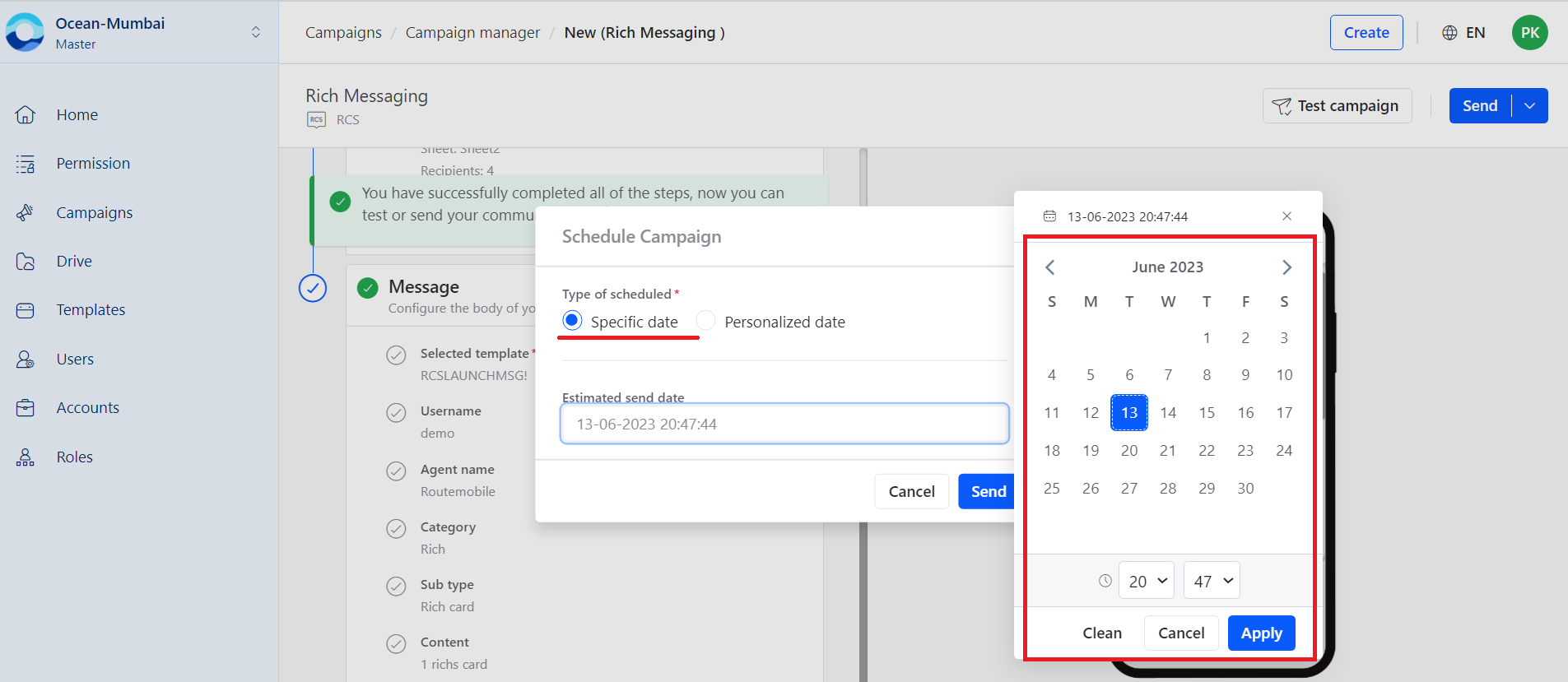 RBM specific date schedule option