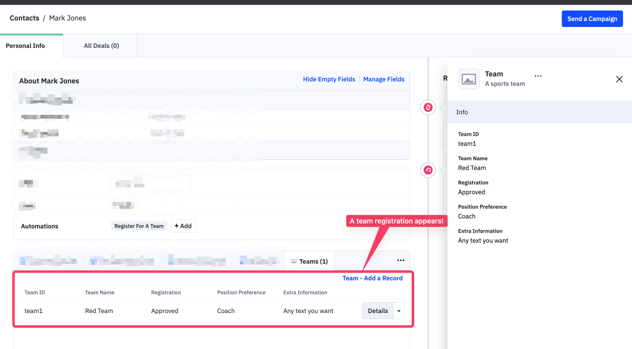 After a few seconds, you should see a Custom Object record saved on the Contact! (You may need to refresh the page)