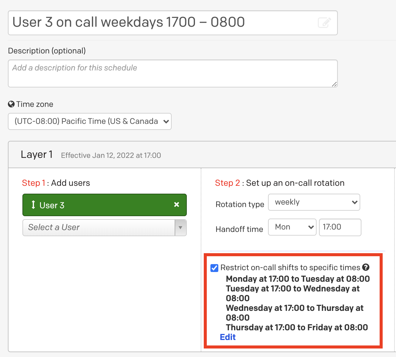 User 3's restricted weekday shifts