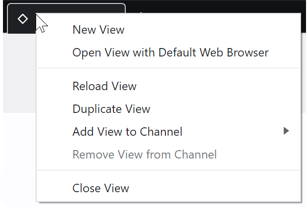Screenshot showing the default view context menu
