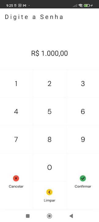 Teclado PIN no modo STANDARD com teclas na ordem numérica padrão