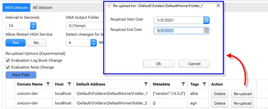 Re-upload result files within specified date range