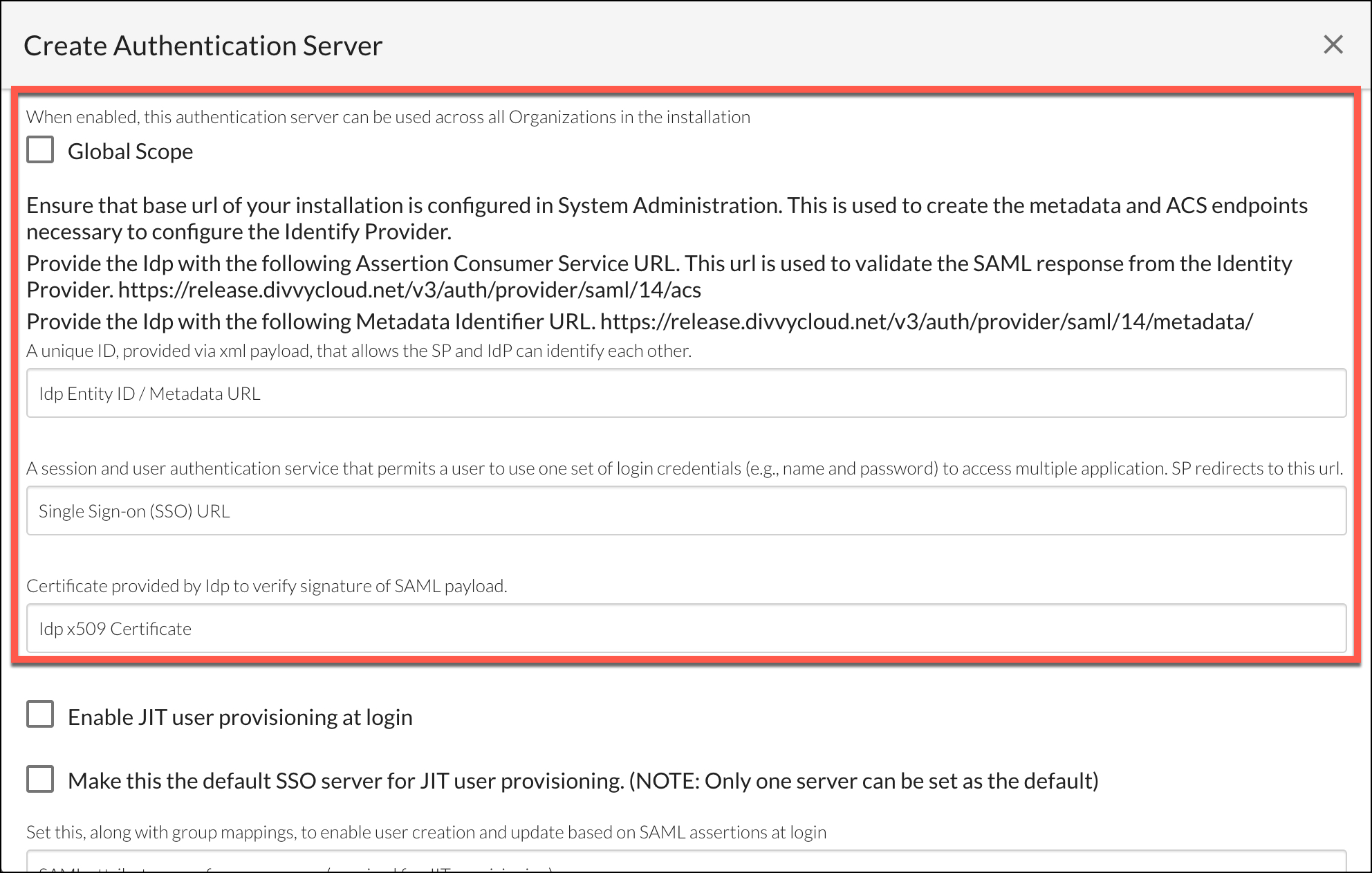 InsightCloudSec Authentication Server Creation Continued (additional SAML details from Okta)