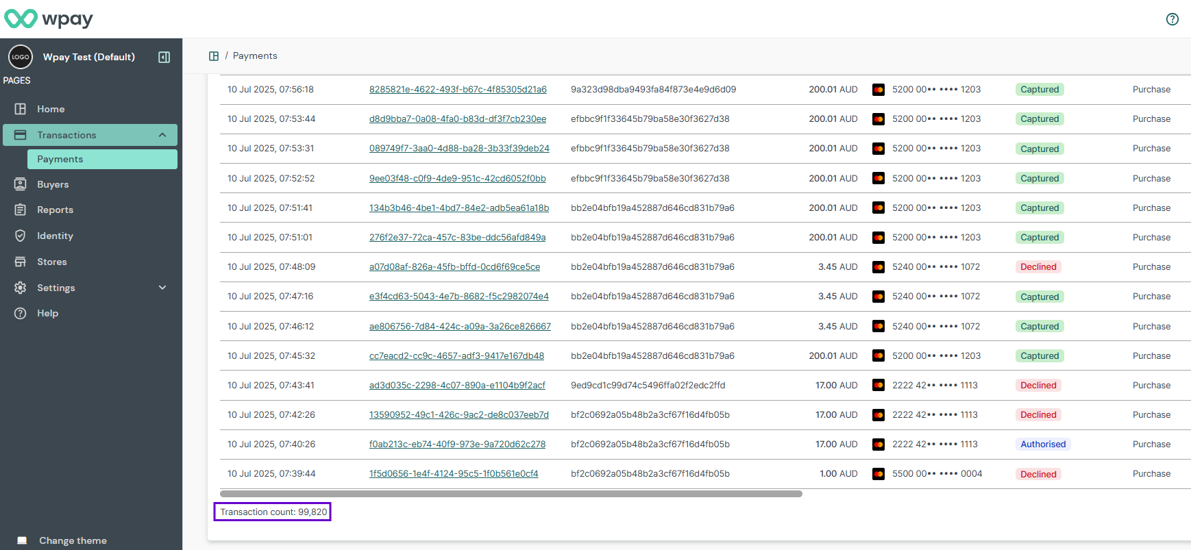 Listing table transaction count \< Export max limit