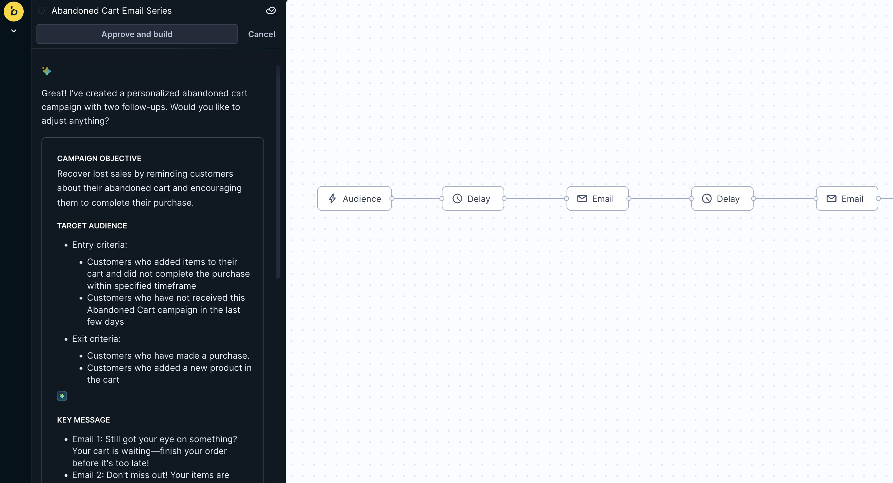 Affinity interface showing proposed campaign brief and agentic scenario structure