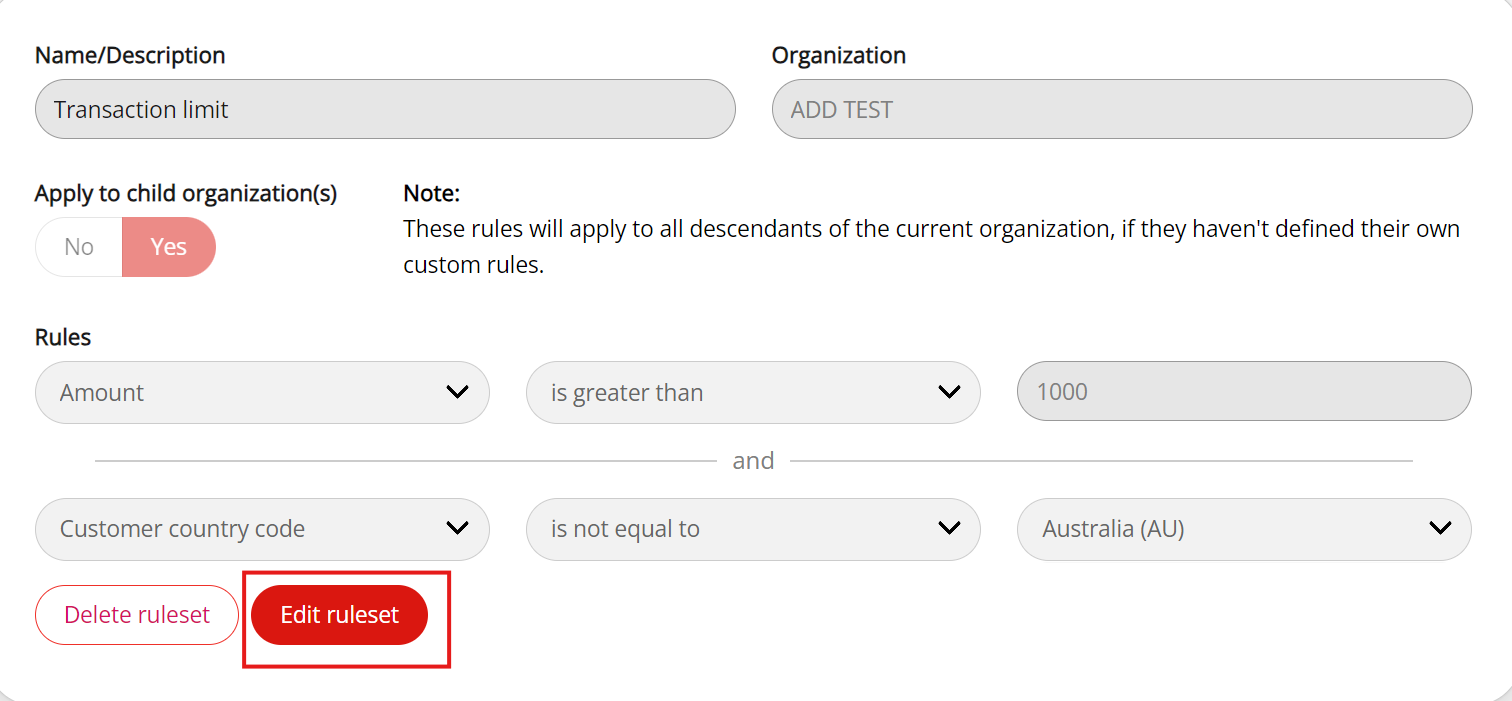 The Edit button in the Blocking Rulesets screen