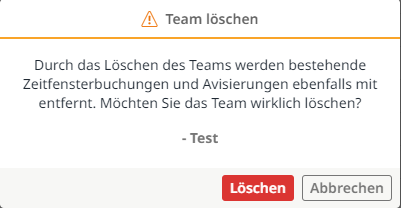 Meldung beim Löschen eines Teams