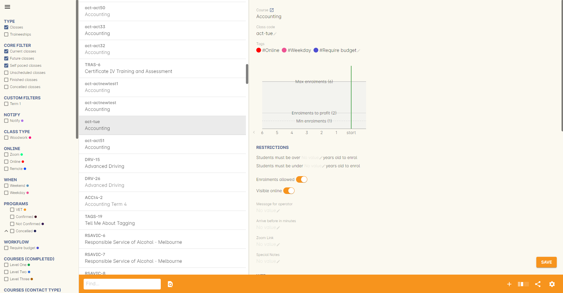 Figure 16. The Classes page using a three-column view