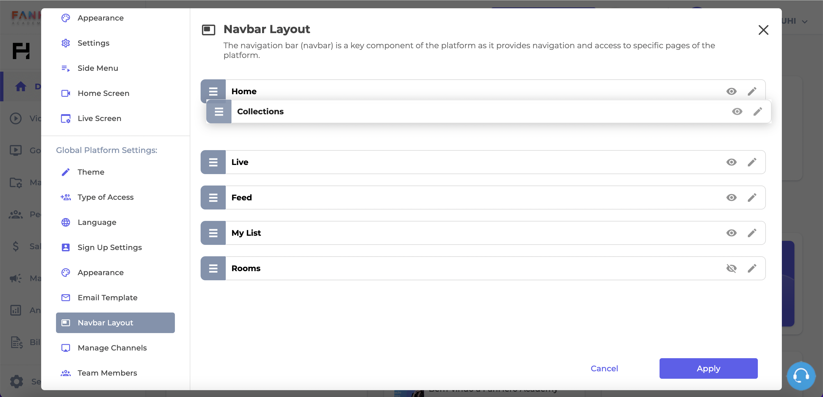 Rearranging the order of the tabs