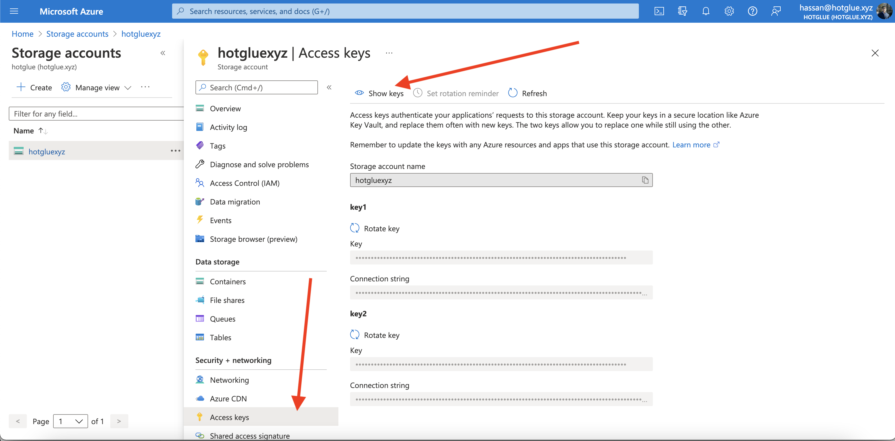Get Connection string from Azure